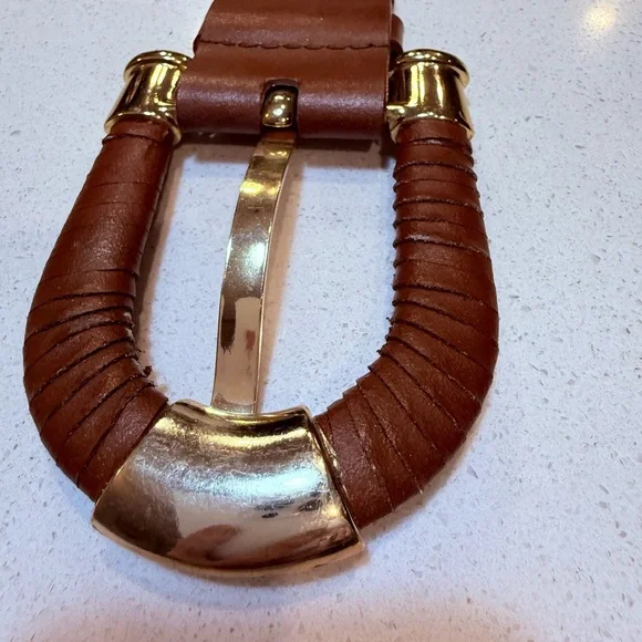 ANTONIO MELANI Brown and Gold Leather “Thick” Belt - Picture 7 of 14